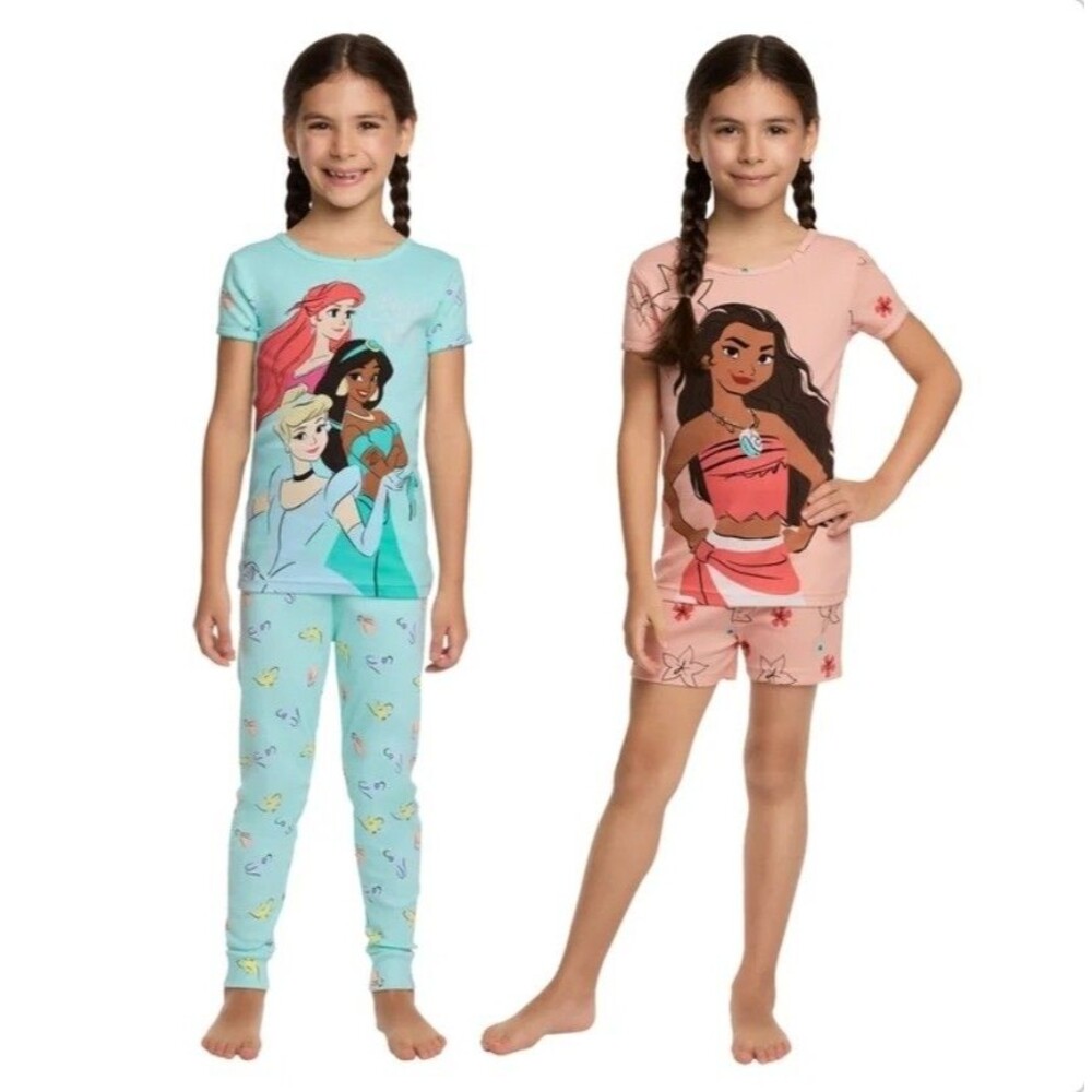 Disney Princess 4pc Pajama Set Cotton Glitter Accents Size 4T